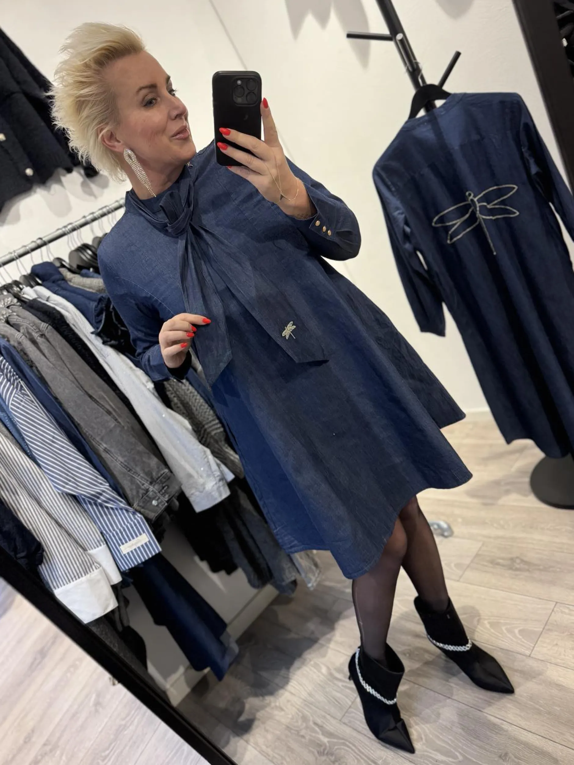 gaspar__bow_denim_dress_b_0.webp Discount 2407711 Bow denim dress Kjoler | Kjoler