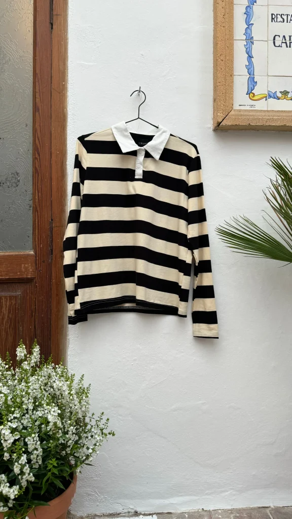 Fashion Liberte 22145 Polo LS shirt stripe black Bluser